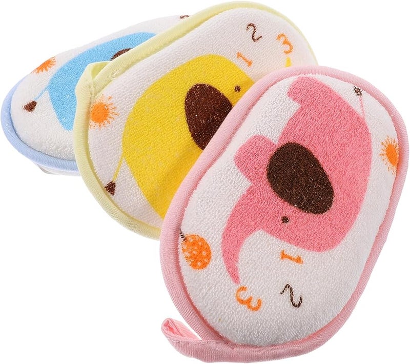 DECHOUS 3PCS Soft Cotton Elephant Bath Sponge For Newborns Sensitive Skin Mixed Colors - Image 1